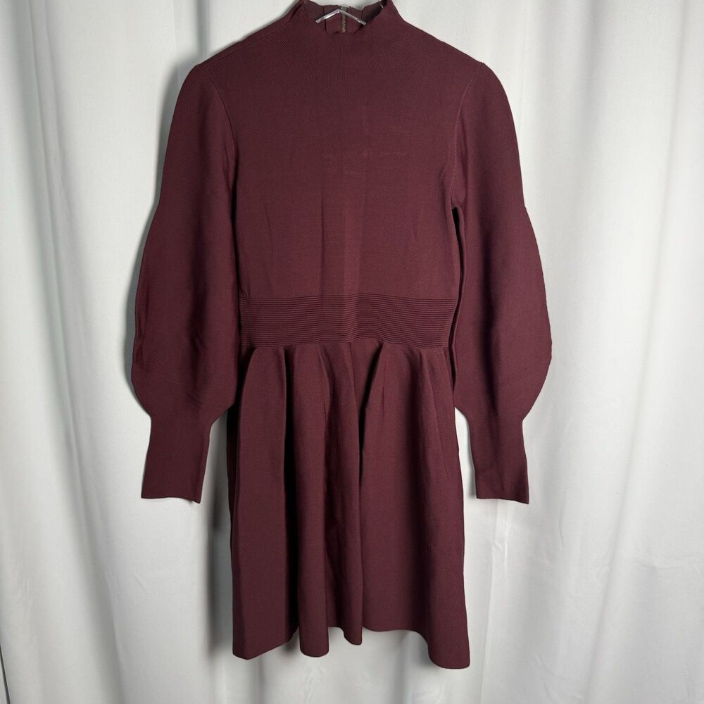 Ted Baker Naydine Balloon Sleeve Fitted Skater Dress In Merlot Sz 8 New (Sm Snag - Picture 2 of 12